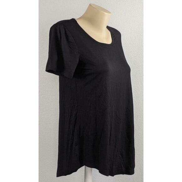 Rounded Hem Flowy Scoop Neck Top Deep Black XS Short Sleeve JM Collection Career - Picture 2 of 7